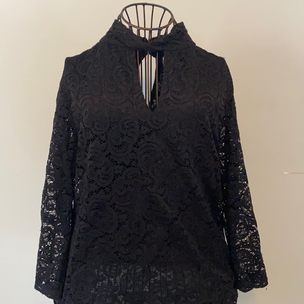 Black Lace Long Sleeved High Neck Top
